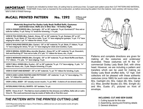 GODEY's Lady's Doll & Gowns Pattern McCall 1292 Tea Bridal French Victorian Book
