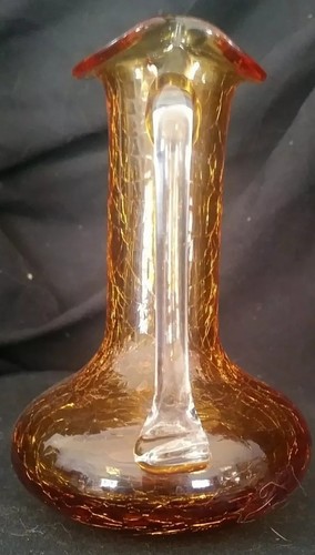 Amber Crackle Glass  Miniature Pitcher with Clear Drop-over Handle