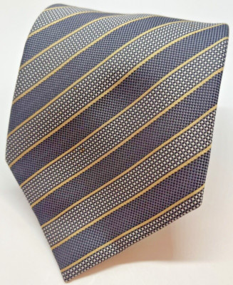 Spalding Men's Neck Tie 100% Silk Gray Textured w/ Gold & Checkered Stripes