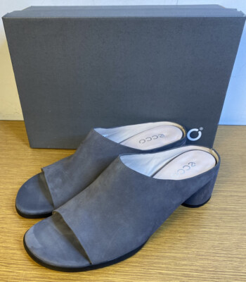 ecco shape block 45 urban gray leather slides slip ons heels shoes womens sz 6 305145995235