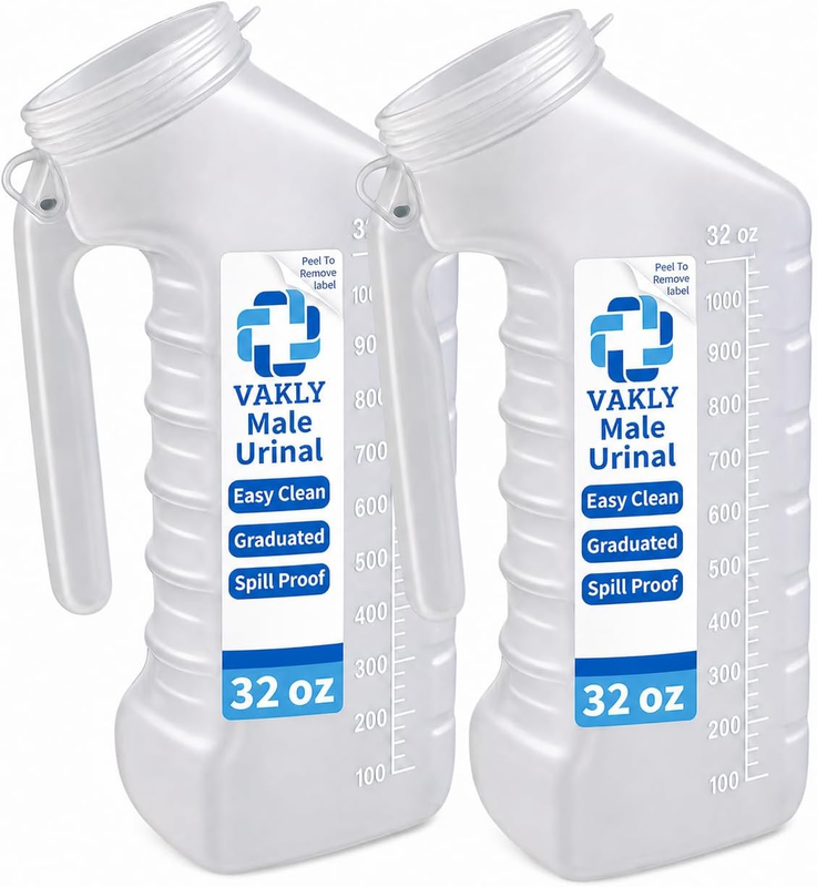 Vakly Male Urinal Bottle with Cover & Handle – Portable Handheld Pee Bottle for