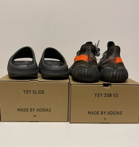 Pre-owned Adidas Originals Adidas Yeezy Boost 350 Carbon Beluga Size 13 & Yeezy Slide Slate Grey Size 13 M In Gray
