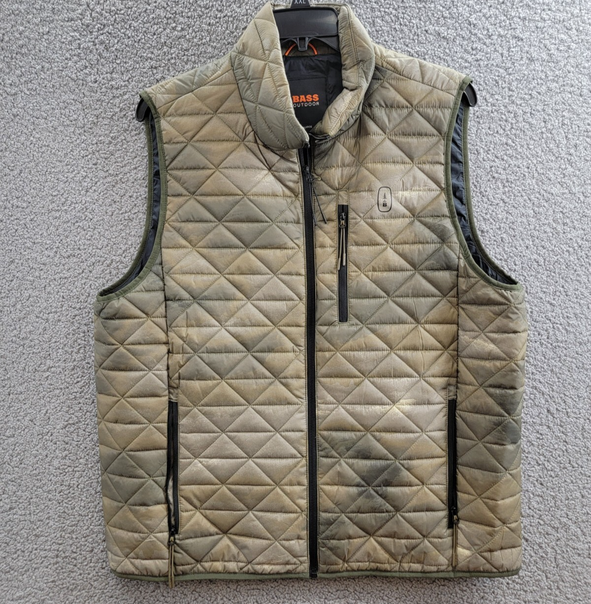 Bass Outdoor Delta Diamond Quilted Packable Puffer Vest Men's XL Olive Combo - Picture 2 of 16