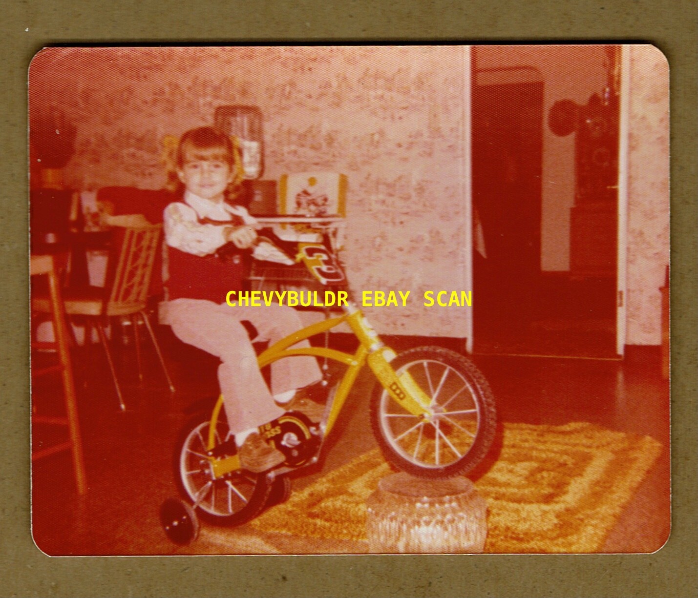 1977 Ginny with Her New BMX Bike Wheel Up Vintage Color