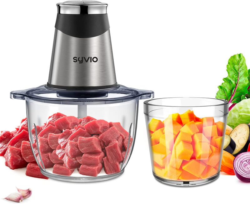 With 2 Bowls, Meat Grinder 4 Bi-level Blades, Mini Electric Food