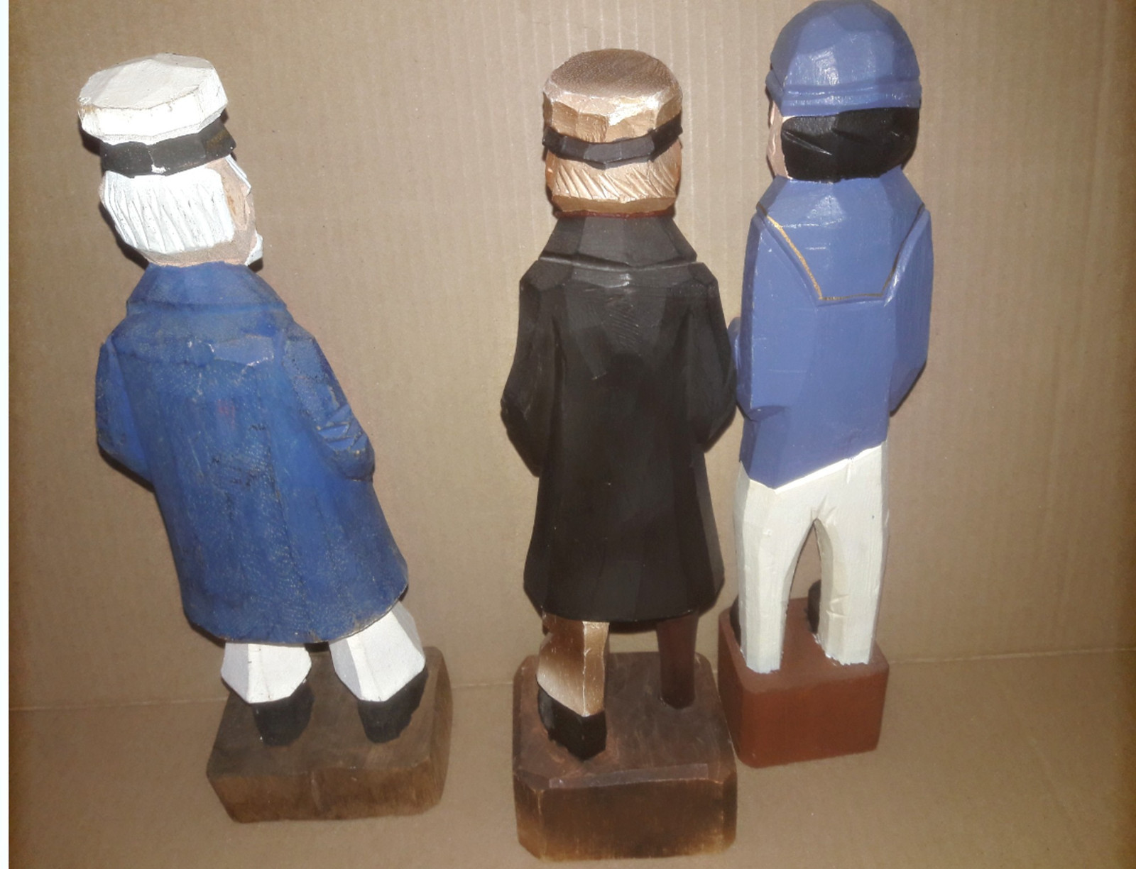 3 Wooden Seamen Vintage Hand Carved Painted Wooden Figurines 12