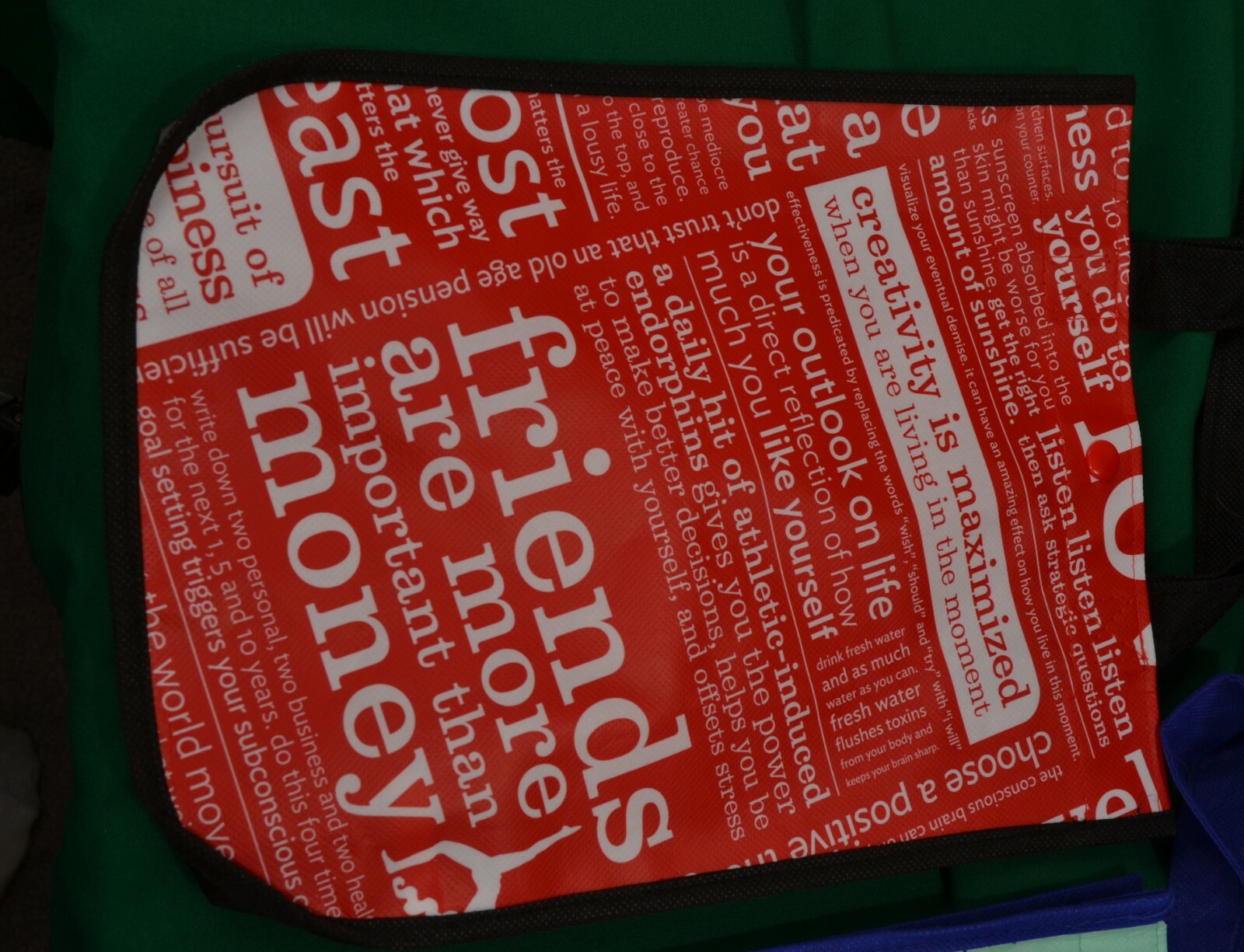 3 Lululemon Resuable Small Shopping Bags Blue Seawheeze 2013 & Red Manisfesto