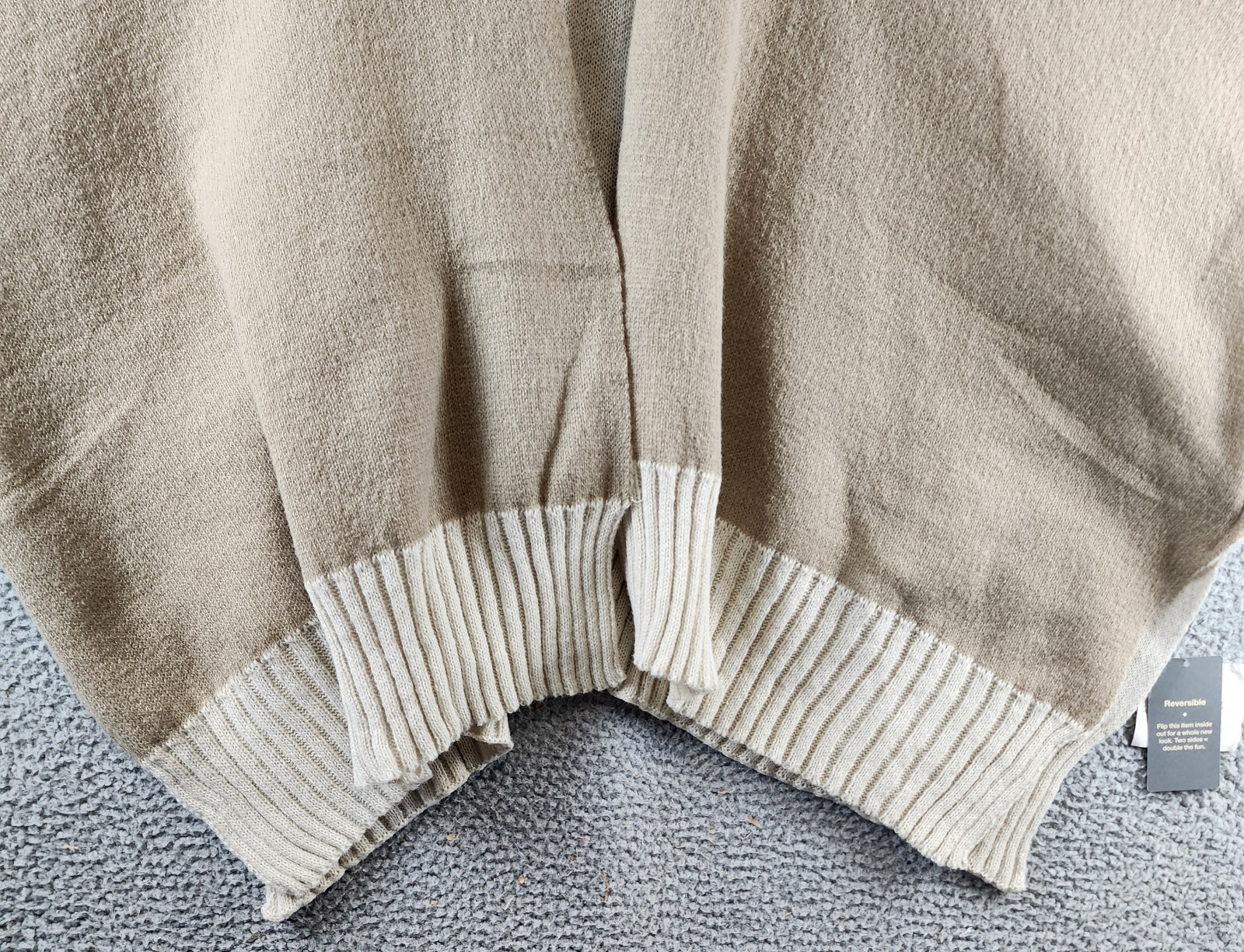 On 34th Tight Knit Reversible Wrap Sweater Women's O/S Taupe/Ivory Open Front - Picture 3 of 13