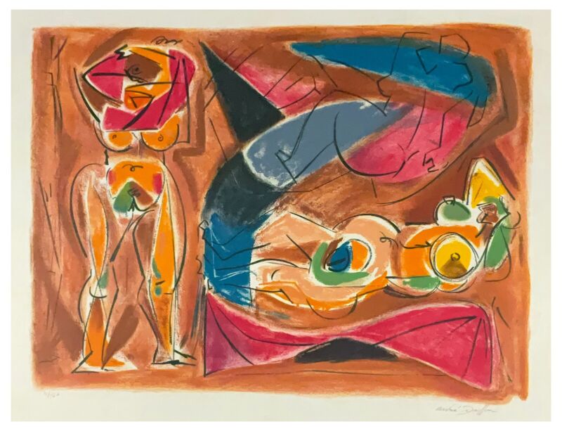 Signed Original Andre Masson Limited Edition Color Lithograph "odalisque", 1975