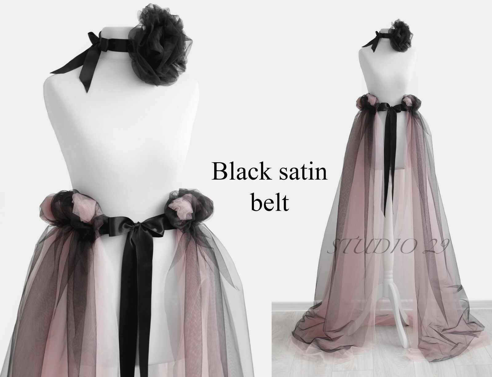 Bridal Open Front Overskirt Ombre Tulle Skirt Train Wedding