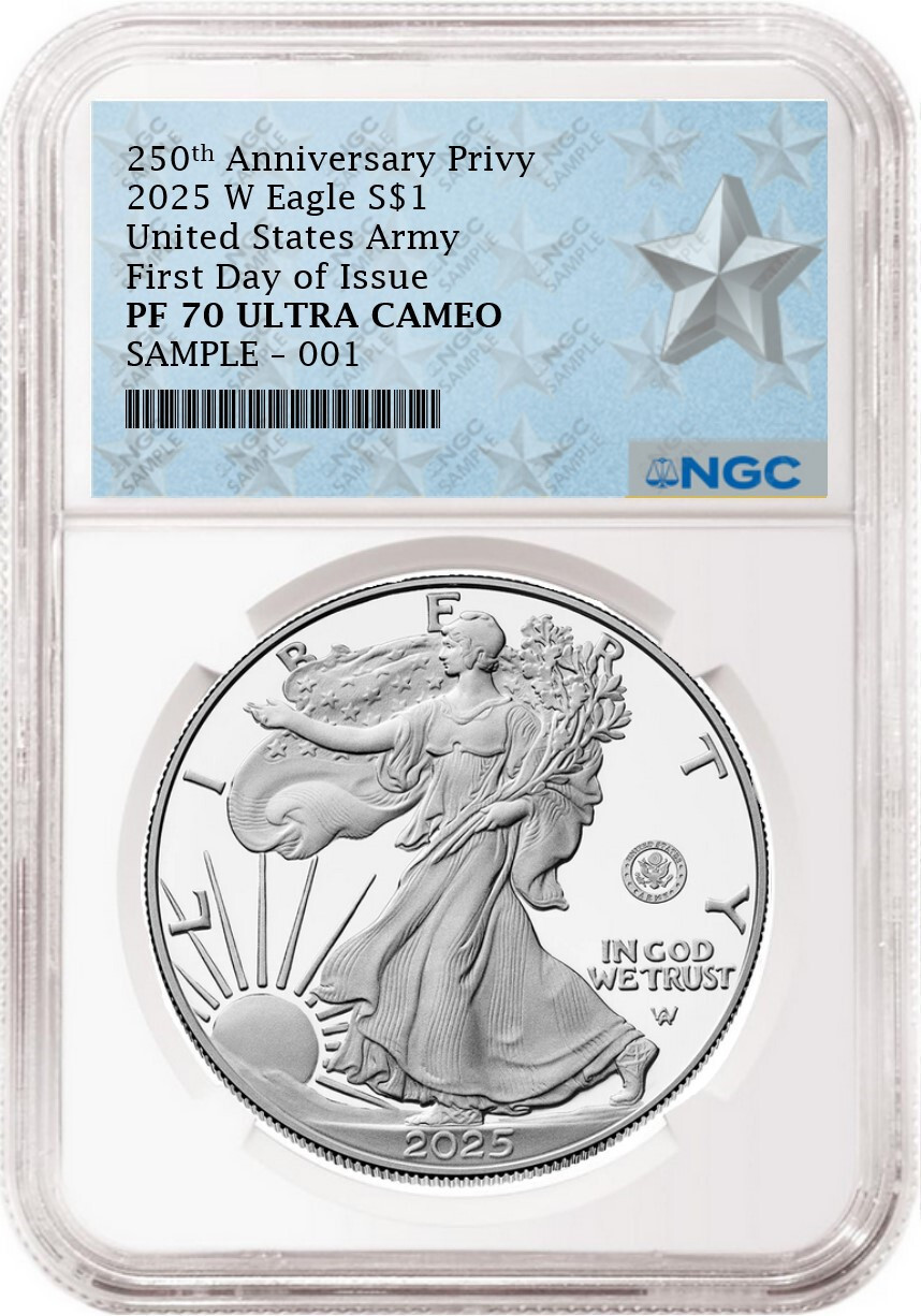 2025 w silver eagle army 250th anniversary privy ngc pf70