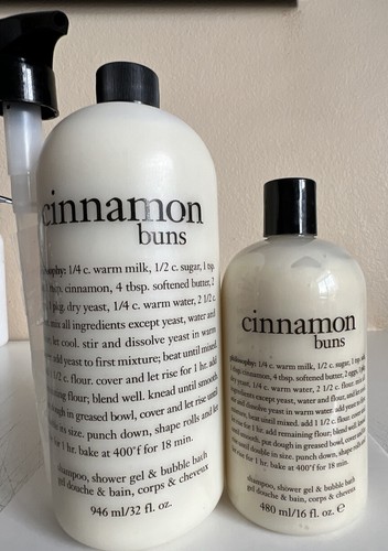 Philosophy 32 Oz & 16 Oz Cinnamon Buns Shampoo Gel and Bubbl