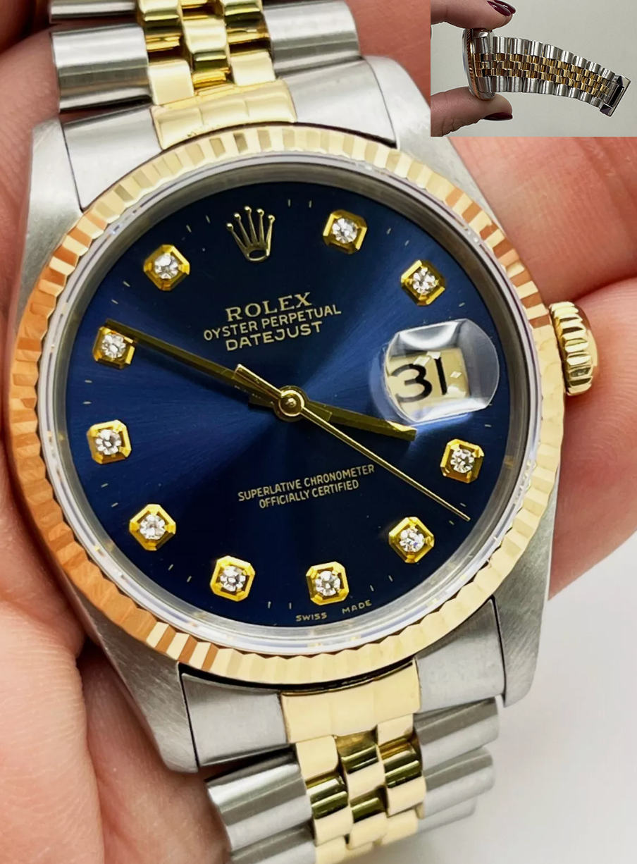 F・G・D レリーフ Rolex Datejust 16233 Blue Diamond Dial 18K Yellow Gold
