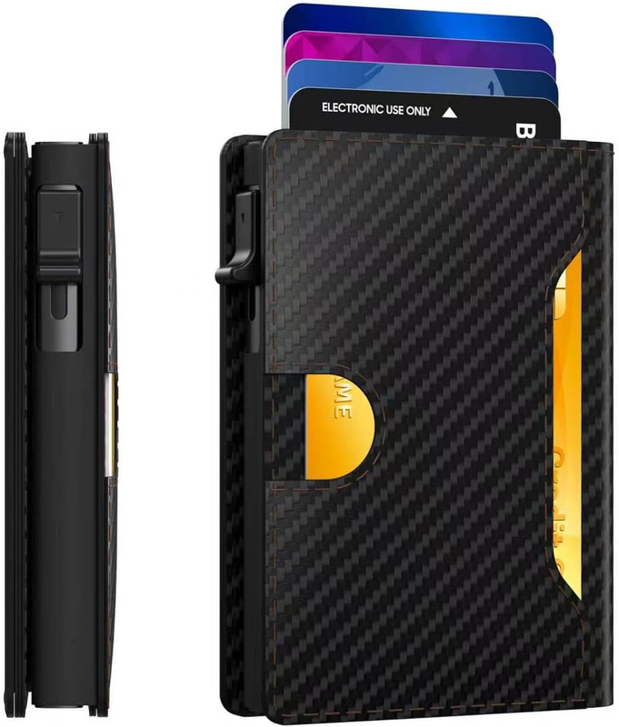 RFID Wallet for Men Slim Pop Up Card Holder Front Pocket Cash Slot ID Window