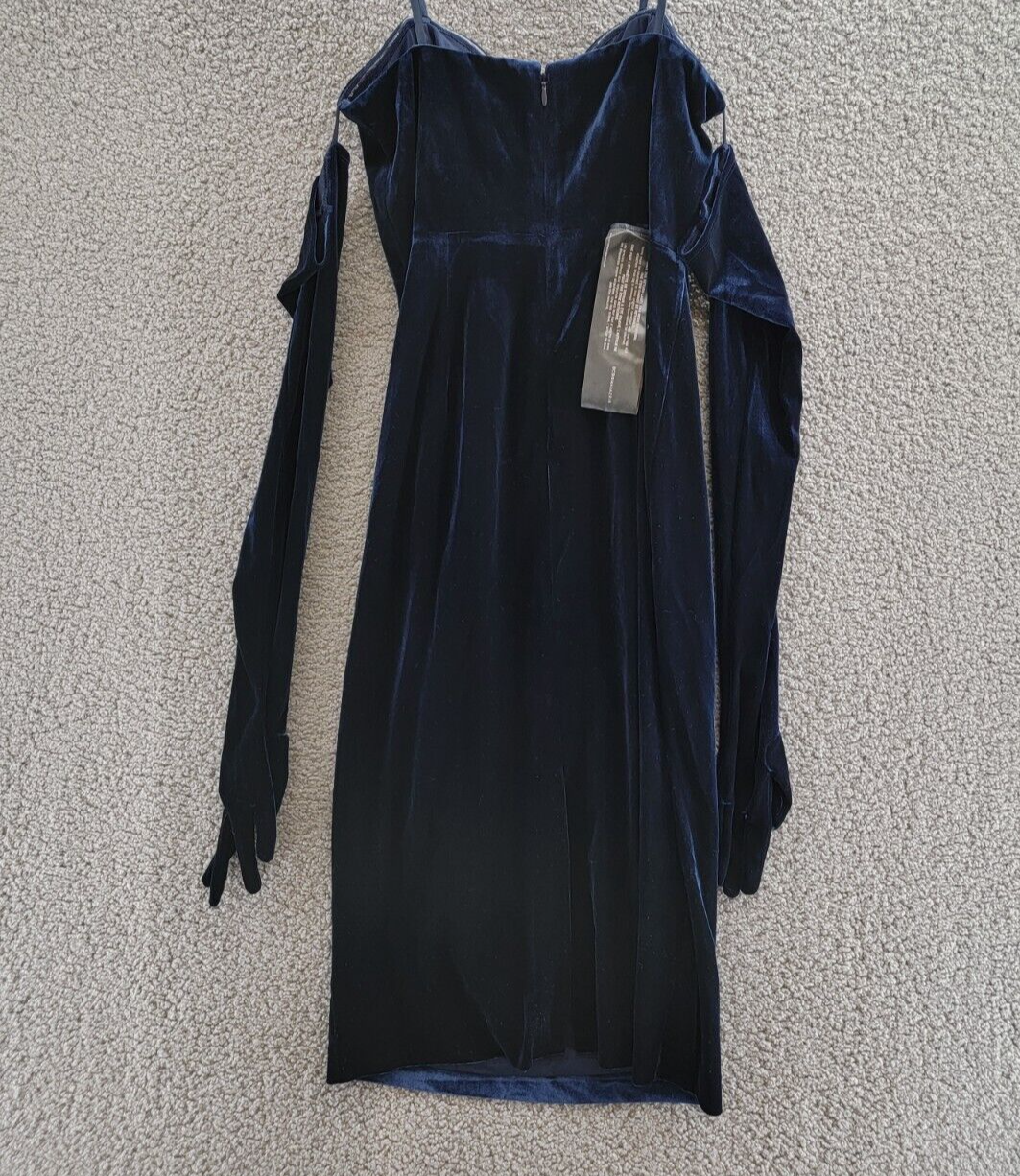 BCBGMAXAZRIA Plunge Neck Midi Dress & Glove Womens 10 Dark Navy Back Zip Closure - Picture 10 of 16