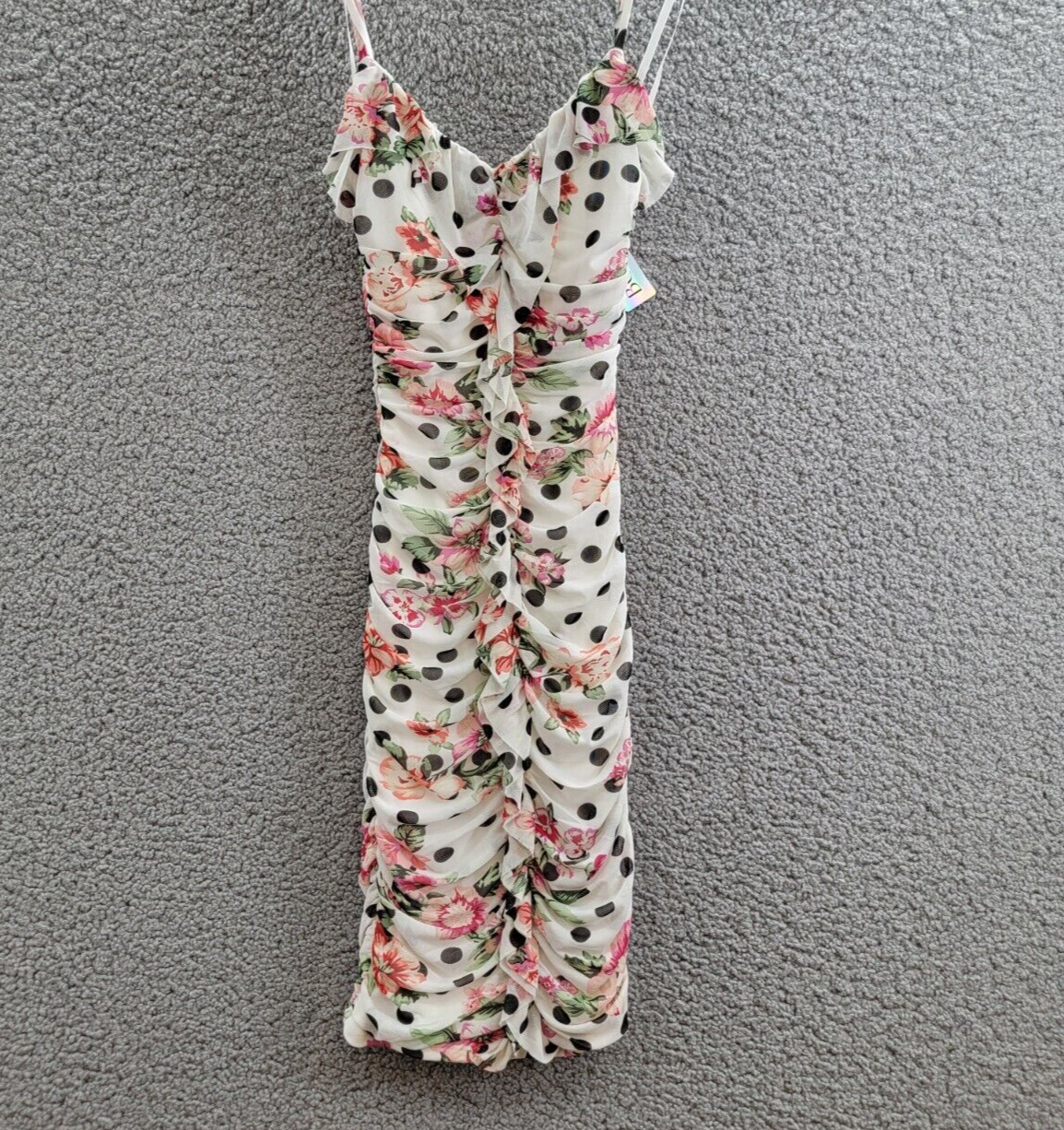 BCX Mixed-Print Ruched Ruffled Bodycon Dress Juniors' XXS Multi Back Zip Closure - Picture 2 of 15
