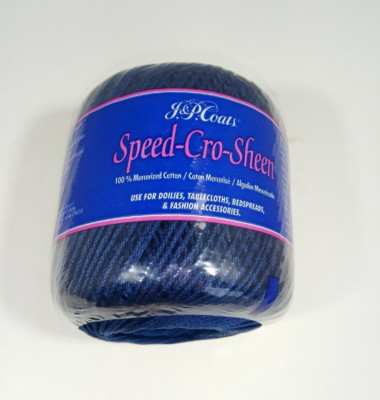 J&P Coats Speed-Cro-Sheen 486 Navy Blue 100% Cotton Size 3 Crochet Thread 100 yd