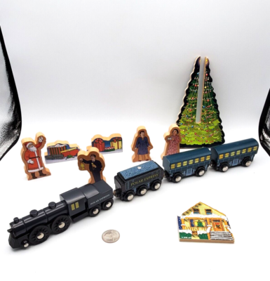 Wooden Railway Polar Express Train Engine Tender Cars Figures
