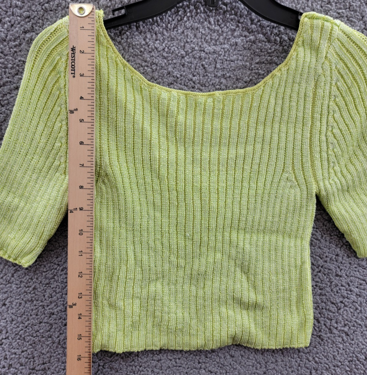 Free People Textured Short Sleeves Crop Sweater Top Women's S Sunny Lime Solid - Picture 6 of 16