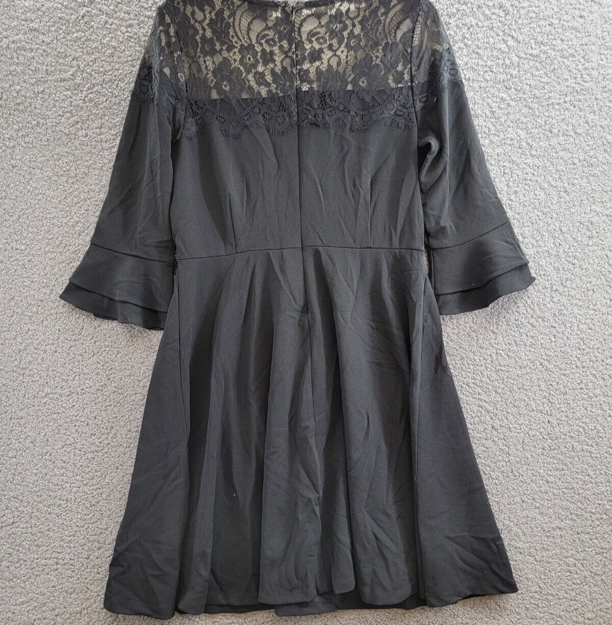 Charter Club Lace Yoke Fit Flare Dress Women's M Black Ruffle Sleeve Back Zip - Picture 10 of 17