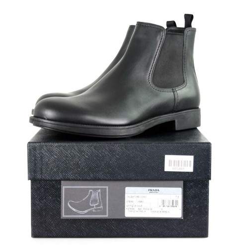 Pre-owned Prada Luxury  Chelsea Boots Shoes 2te082 Black Leather