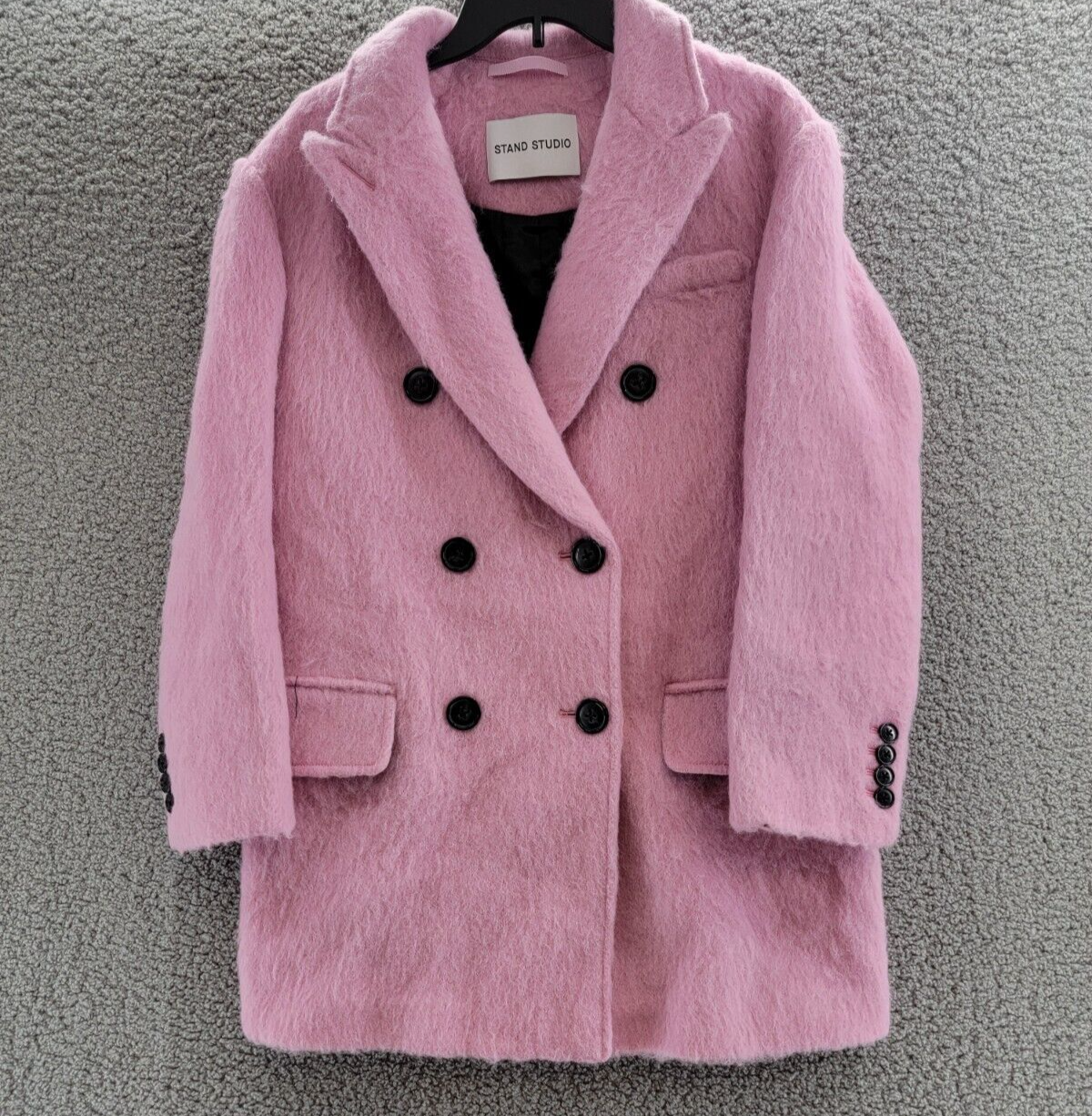 STAND STUDIO Esme Brushed Wool Blend Coat Women's 36 Bubblegum Pink Long Sleeve - Picture 2 of 19