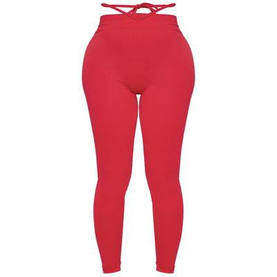 PrettyLittleThing Shape Red Tie Waist Ruched Bum Gym Leggings