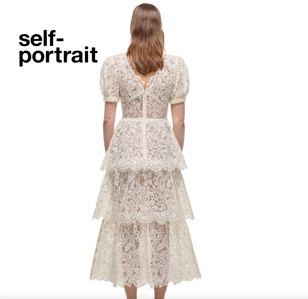 Pre-owned Self-portrait Self Portrait Cream Embellished Tiered Dress In Ivory