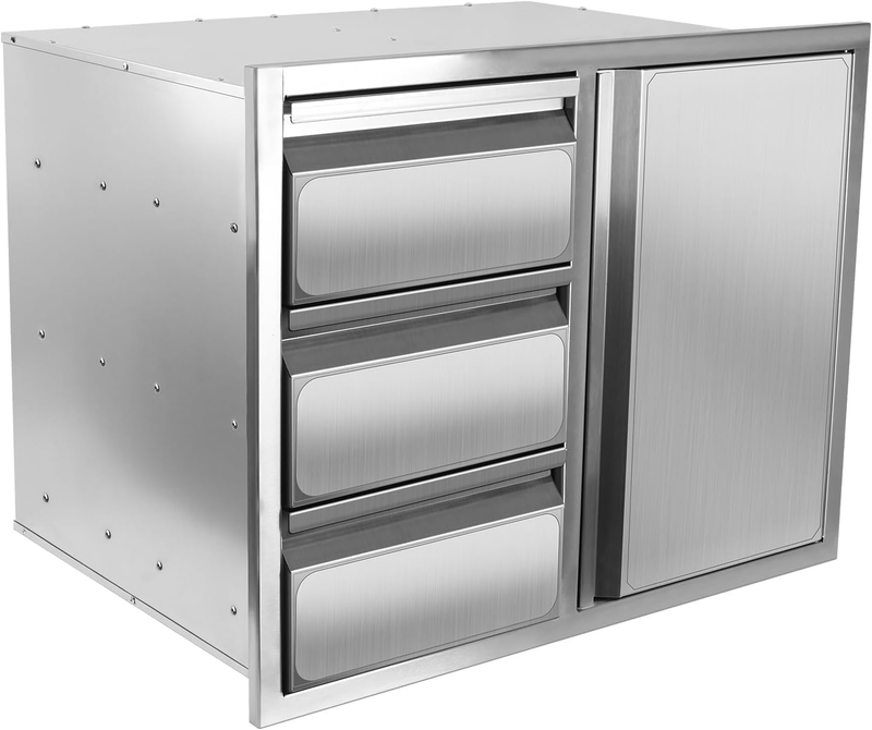 Outdoor Kitchen Drawer Combo, Stainless Steel Sealed Storage Combo with Triple Drawers, Outdoor Kitchen for BBQ Island, Grilling Station, outside Cabinet (27.8