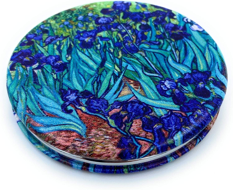 Pocket Mirror for Women Small Travel Mirror Magnifying Van Gogh Irises Flower Pu