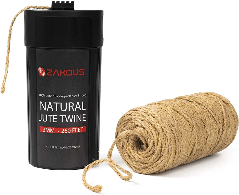 Cut-Ready Rope Canister with 260 Feet Non-Tangle Natural Jute Twine, 3MM Strong