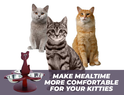 Pet Store Wood Multi-Cat Raised Feeder with 3 Metal Bowls