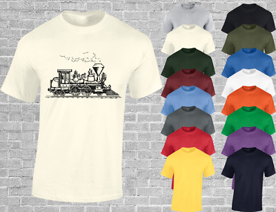 CLASSIC STEAM TRAIN MENS T SHIRT CLASSIC TRAIN DESIGN RAILWAY LOCOMOTIVE TOP NEW