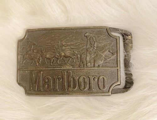 Vintage Marlboro Brass Belt Buckle Cattle Drive with Cowboy