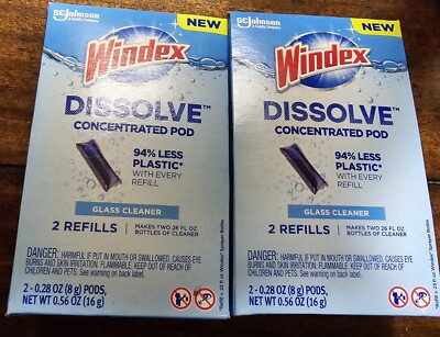 2 Windex Dissolve Concentrated Pod Glass Cleaner Refill (4 refills total) New! 