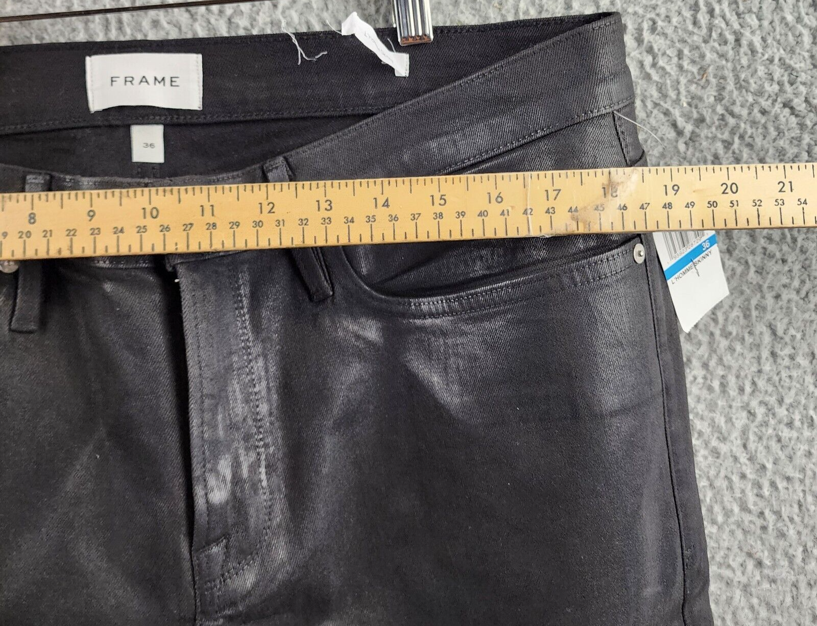 FRAME L'Homme Skinny Jeans Men's 36 Noir Coated Solid Pockets Button Zip Closure - Picture 9 of 14