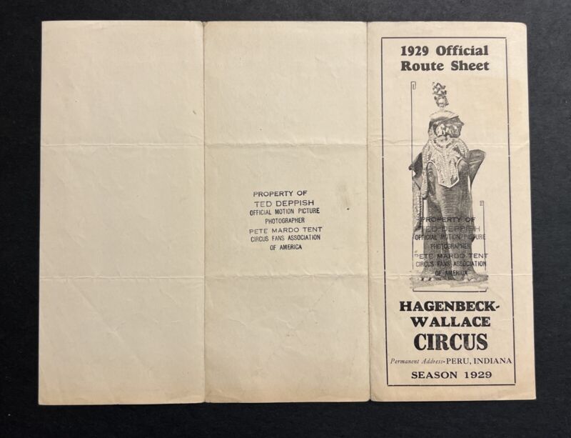1929 Hagenbeck-Wallace Circus Show Official Season Route