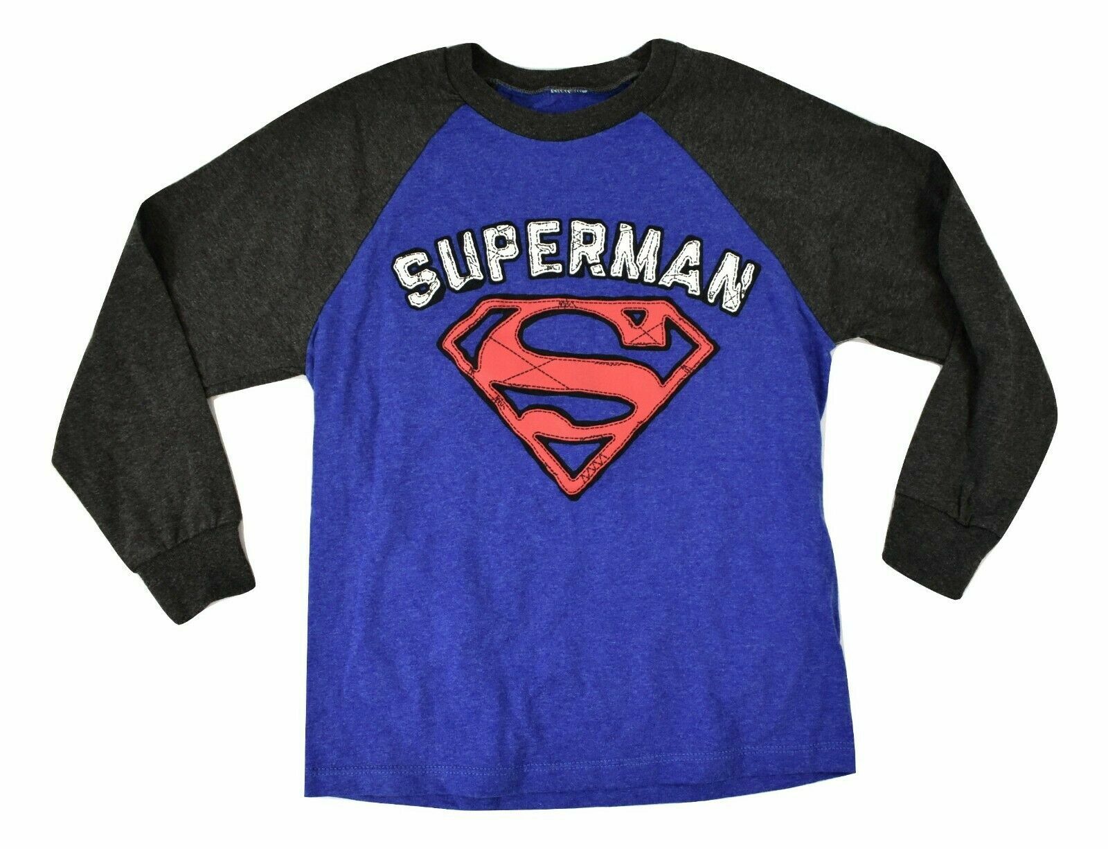 Superman Youth Boys Raised Logos Blue Long Sleeve Shirt New