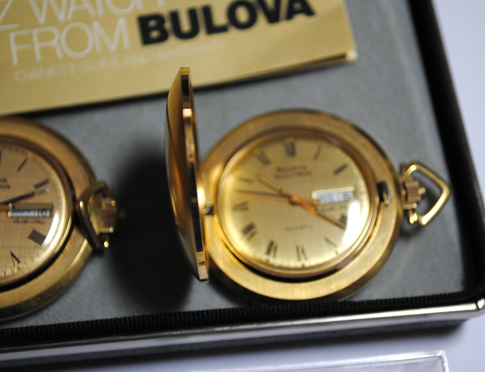 Lot of (2) Vintage Bulova Accutron Mechanism Day Date Quartz Pocket Watches