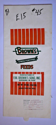 LARGE Vintage Paper Sack Bag - BROWN'S FEEDS, BROWN'S SONS, BIRDSBORO PA 1999