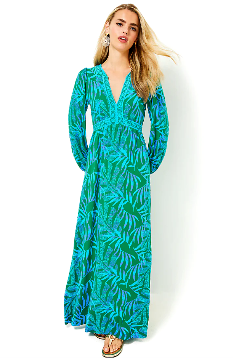 Pre-owned Lilly Pulitzer Size 16 Wexlee Maxi Dress It's A Jungle Out There Stunning In Green