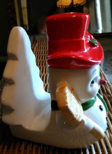 Vintage Lefton 6111 Snowman Card Holder In Nice Shape