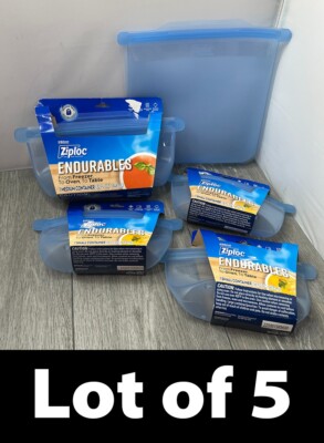 Lot/5 Ziploc Endurables: 1 Large Pouch, 1 Medium Container, 3 Small Containers