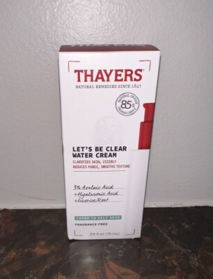 THAYERS Let's Be Clear Water Cream Clarifies Skin Combo To Oily Skin 2.5 Oz NEW