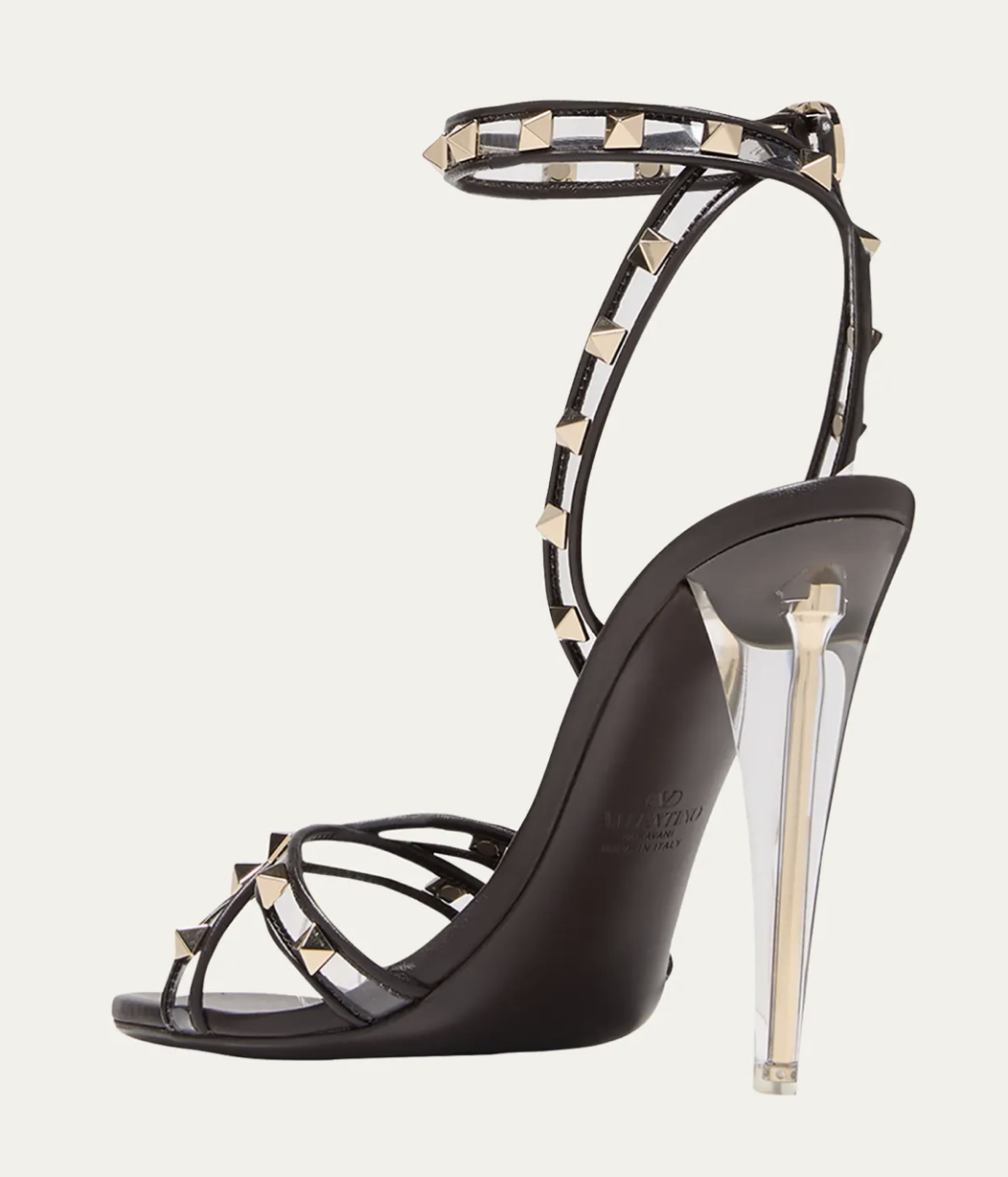 Pre-owned Valentino Garavani Rockstud Crisscross Clear Ankle-strap Sandals - Retail $1350