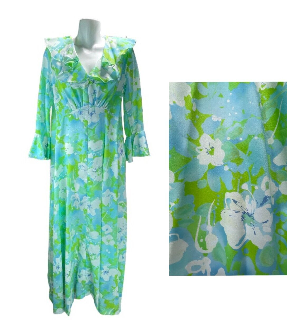 Betty Bone Maxi Dress Womens S Multicolor Floral Bell Sleeve