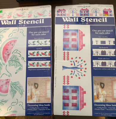 Lot 2 Plaid Wall Stencil Decor Watermelon Kit #26673 & Country Cottage #26679