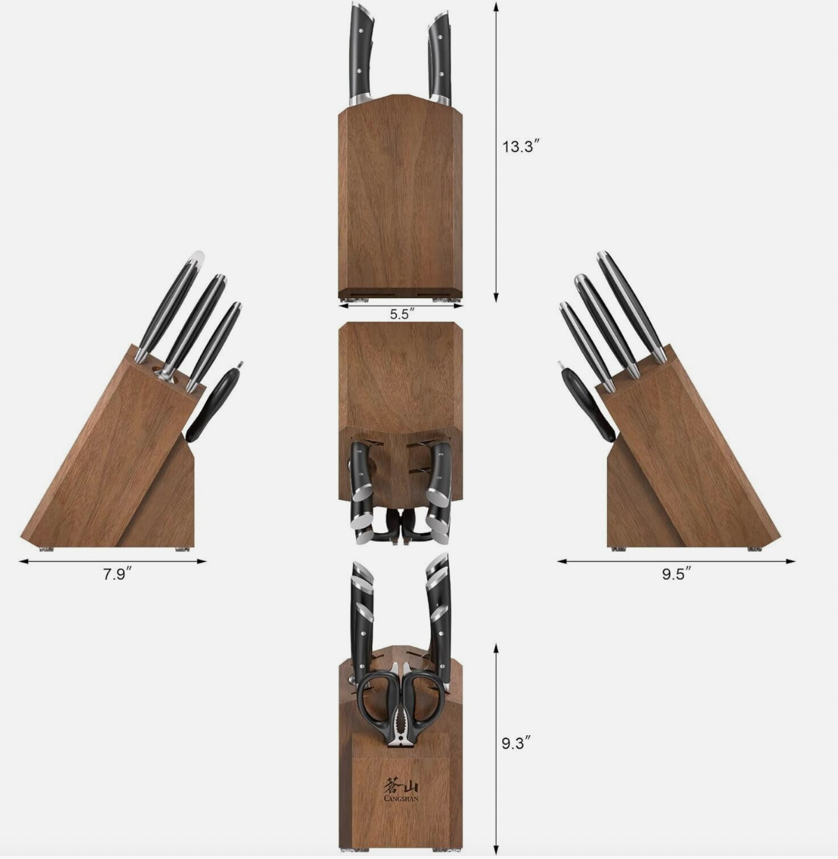 NIB Cangshan Rainier Series German Steel Forged 8-piece Knife Acacia Block Set