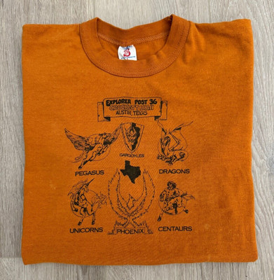 vintage 70s Rare Soffe Austin Texas Dragon Fantasy Tee L Single Stitch USA Made