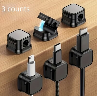6 Pack Cable Clips Organizer - Rotating Desktop Magnetic Cable Clamp with 7.5mm